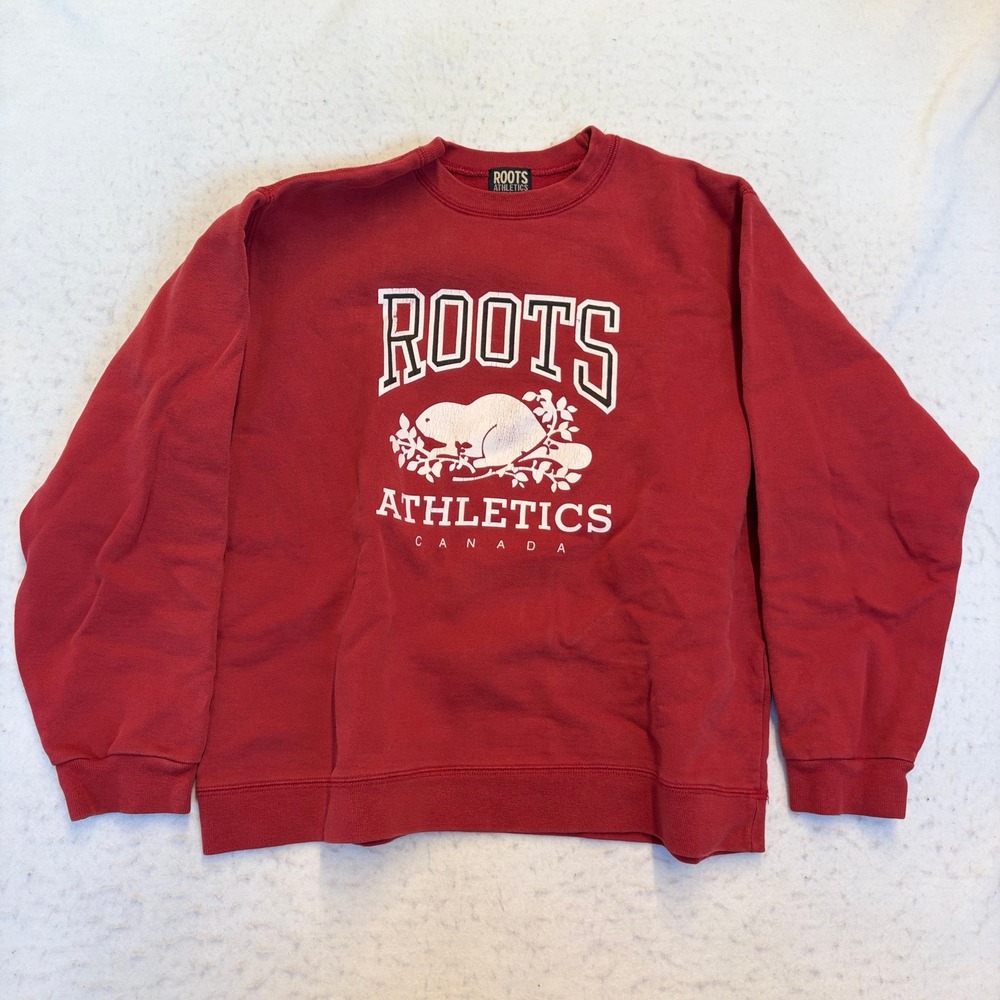 Roots Athletics Sweatshirt Mens XXL Red Crewneck Long Sleeve Made in Canada